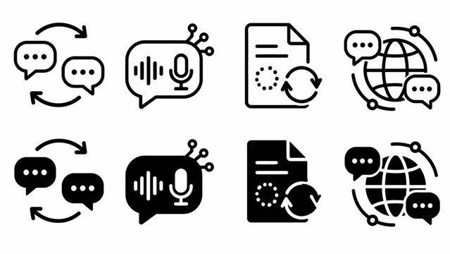 Set of communication icons: chat, voice, document, global connectivity