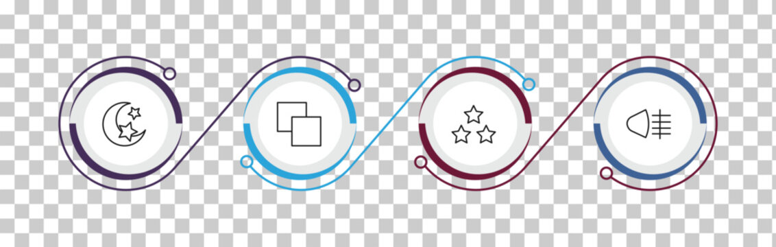 outline shapes icons set - half moon and star, minus front, star with number three, fog light. editable vector for web and mobile ui