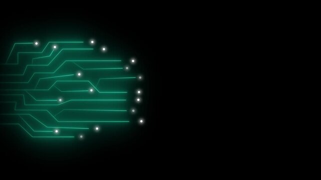 Digital circuit board tracks data transmission across nodes. Technical circuit board displays advanced computing hardware connections. Corporate technology backdrop with circuit board.