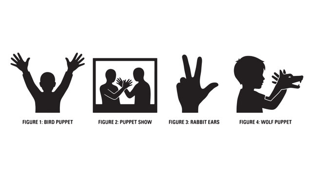 Hand Silhouettes Playing Puppets On White Background For Theater Concepts