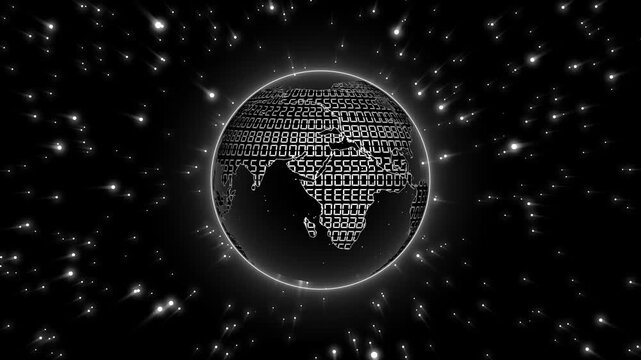 Rotating earth globe displays international digital accounting statistics. High tech earth globe tracks global cryptocurrency market trends. Cloud computing concept with earth globe.