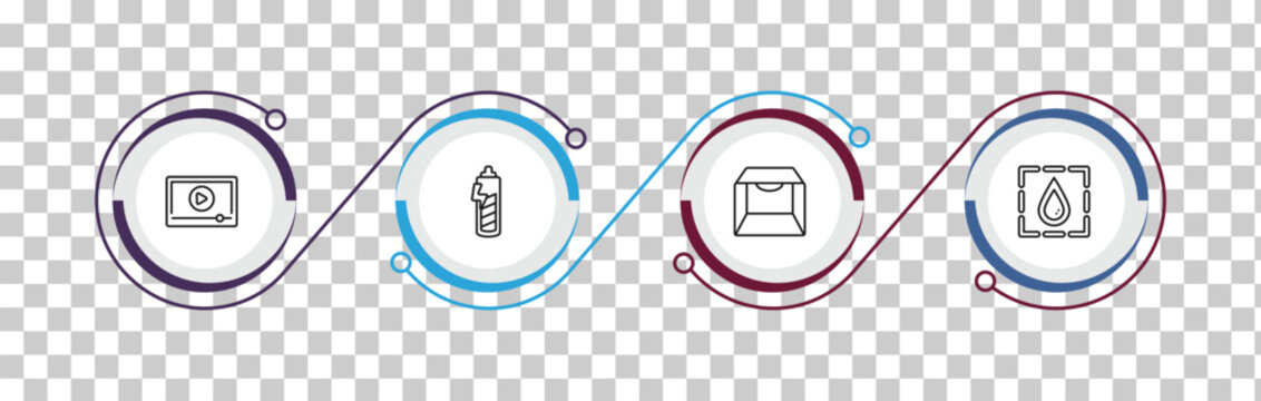 outline photography icons set - play video, carging, light box, blur. editable vector for web and mobile ui