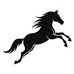 Black silhouette of horse jumping and galloping with flowing mane and tail isolated on white. © Pixel Forge Studio
