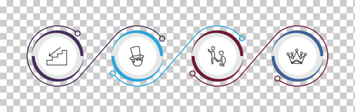 outline people icons set - downstairs, tall hat, helping other to jump, empress. editable vector for web and mobile ui