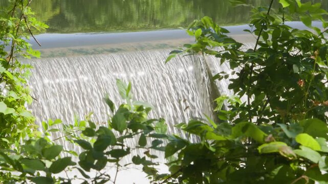 Water flowing over small Texas river dam
