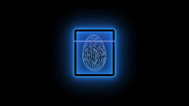 Digital fingerprint scan visualizes advanced mobile security keys. Secure fingerprint scan verifies identity access on tablet devices. Biometric authentication with fingerprint scan.
