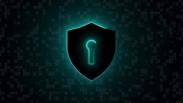 Protective shield symbol safeguards secure database network files. Advanced shield symbol represents corporate data privacy regulations. Cyber security concept with secure shield symbol.