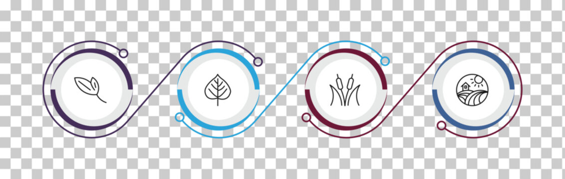 outline nature icons set - lanceolate, birch, reed bed, field. editable vector for web and mobile ui