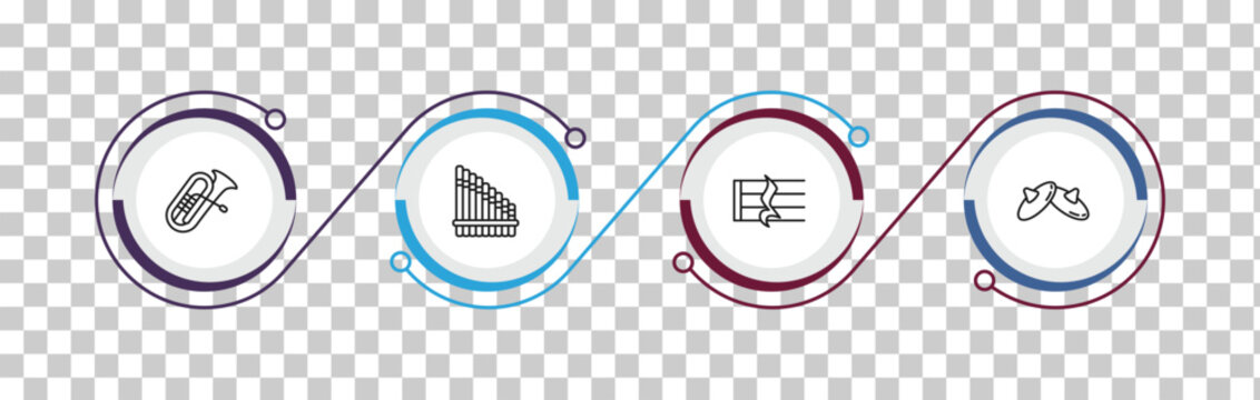 outline music icons set - tuba, panpipe, quarter note rest, cymbals. editable vector for web and mobile ui