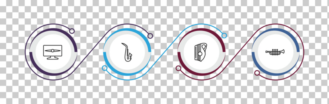 outline music collection. thin icons set - television screen off, blues, zither, et. editable vector for web and mobile ui