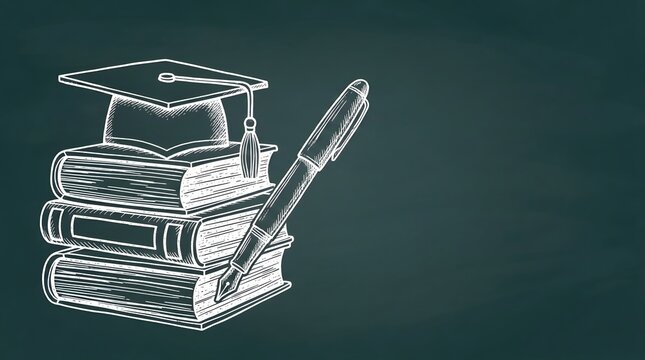 Education essentials graduation cap books and pen for learning
