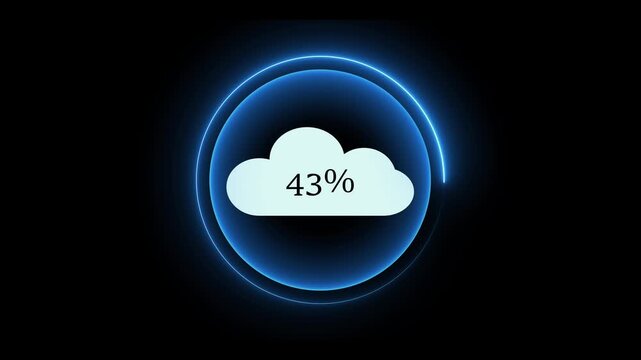Secure cloud icon monitors network software installation progress. Interactive cloud icon tracks database file download percentages. User interface asset showing cloud icon.