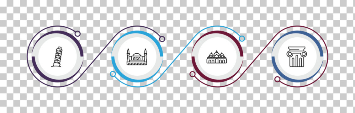 outline monuments icons set - tower of pisa, hagia sophia, st mark basilica, greek column. editable vector for web and mobile ui