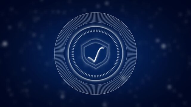 Protective shield symbol confirms successful cyber security check verifications. Secure shield symbol visualizes database encryption protocol success. Compliance safety with shield symbol.