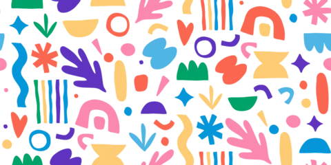 Funky seamless pattern of trendy groovy bold shapes, hand drawn illustration. © Ms.Moloko