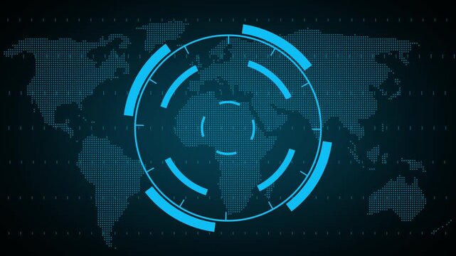 Detailed world map tracks global data communication networks. High tech world map visualizes international logistics supply chains. Cloud computing concept with world map graphics.