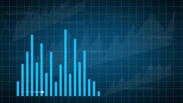 Declining bar chart visualizes negative corporate revenue metrics. Technical bar chart displays falling stock market investment values. Financial crisis concept with digital bar chart.