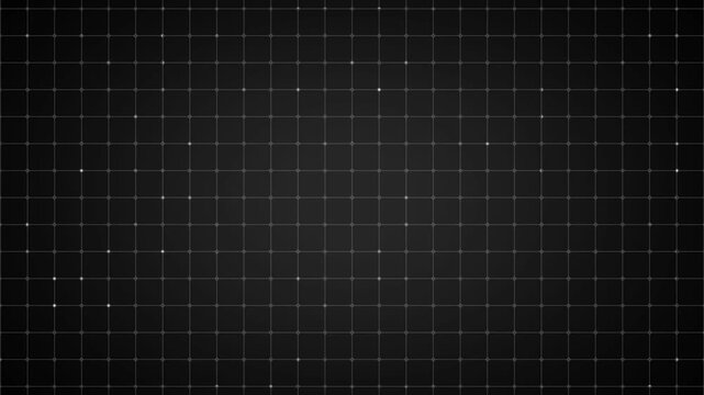 Abstract dark grid backdrop features drifting data particles fields. Seamless dark grid background provides clean layout space for text. Technology presentation using an abstract dark grid.