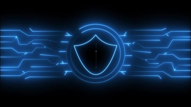 Protective shield symbol safeguards a secure database network. Advanced shield symbol represents corporate data privacy regulations. Cyber security concept with secure shield symbol.