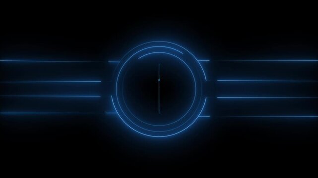 Concentric rings form a futuristic circular user interface layout. Modern concentric rings visualize advanced technological system parameters. Motion design utilizing glowing concentric rings.
