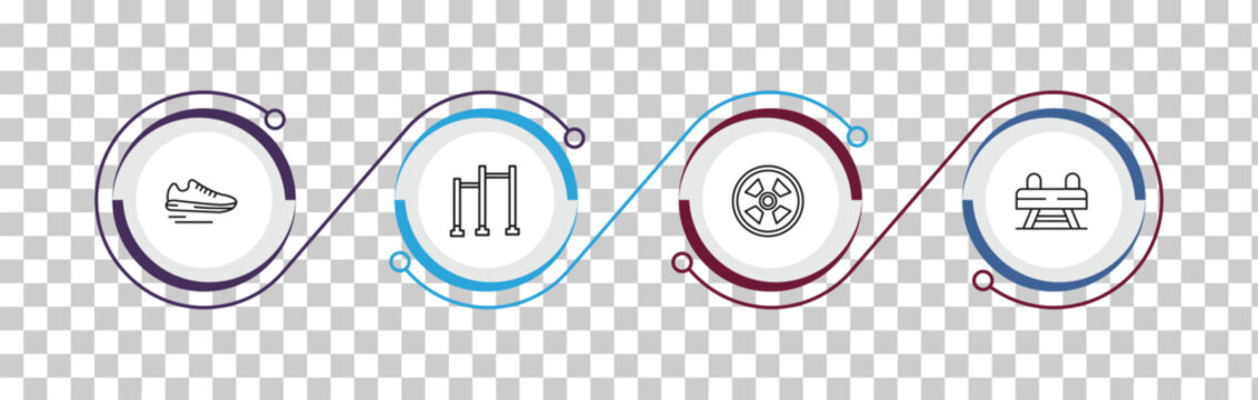 outline gym equipment icons set - sneakers, pull up bar, tire, buck. editable vector for web and mobile ui