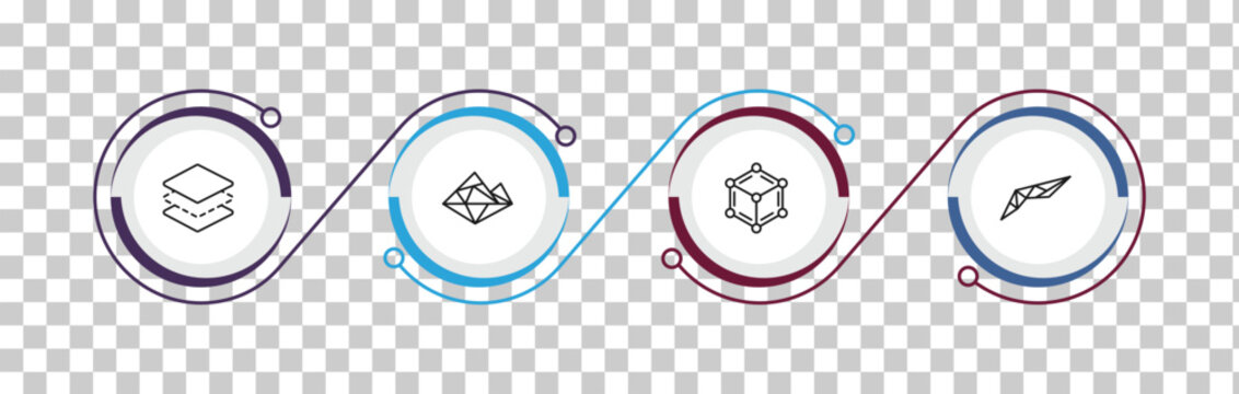 outline geometric figure icons set - layer, polygonal mountains, metatron cube, polygonal wings. editable vector for web and mobile ui