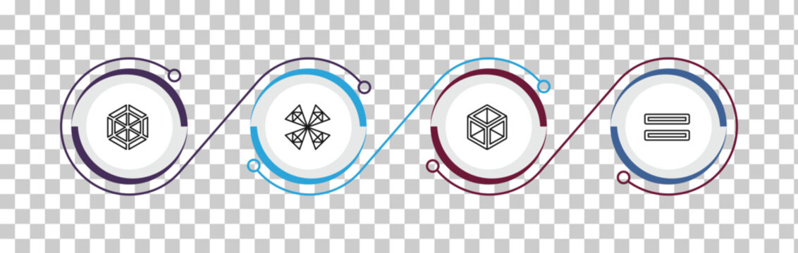 outline geometry icons set - polygonal hexagonal, polygonal windmill, 3d cube, parallel. editable vector for web and mobile ui
