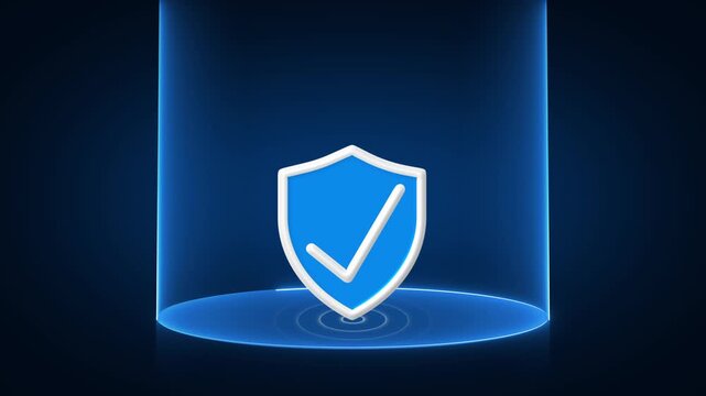Protective shield symbol confirms successful cyber security check verifications. Secure shield symbol visualizes database encryption protocol success. Compliance safety with shield symbol.