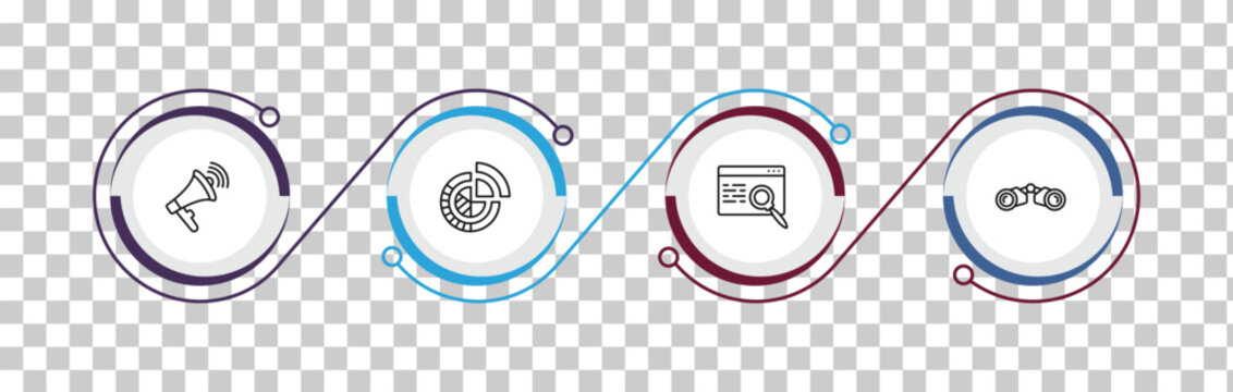 outline general icons set - agitation, market share, sem, binocular. editable vector for web and mobile ui