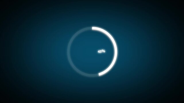 Digital loading circle tracks database system processing updates online. Interactive loading circle monitors website data download status. User interface element showing loading circle.