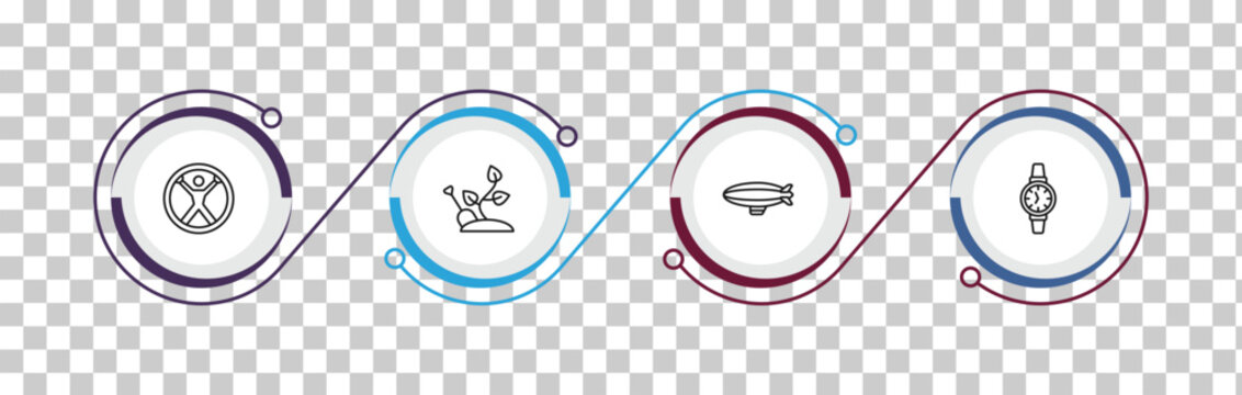 outline free time icons set - zorbing, gardening, airship, watches. editable vector for web and mobile ui