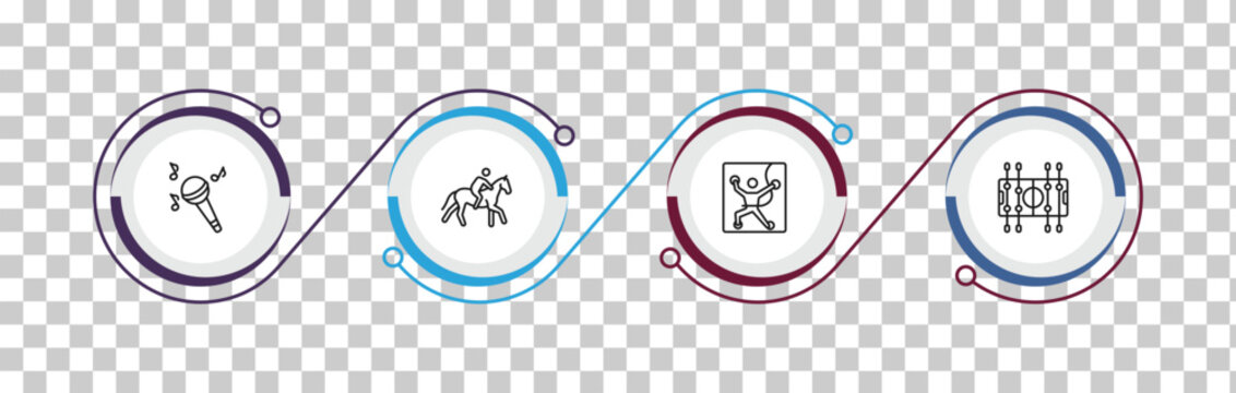 outline free time icons set - concert, riding, climbing, table football. editable vector for web and mobile ui