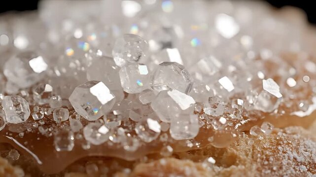Macro shot of sparkling crystals and beads on fabric.