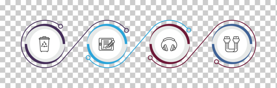 outline electronic devices icons set - trash compactor, electronic, earphones, sata. editable vector for web and mobile ui
