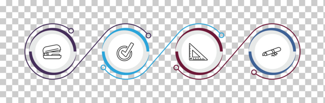 outline education icons set - stapler, check mark, measuring tools, diploma with a ribbon. editable vector for web and mobile ui