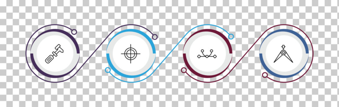 outline edit tools icons set - cobbler, registration mark, curvature, calipers. editable vector for web and mobile ui