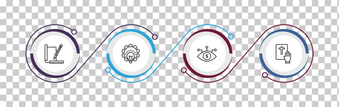 outline crowdfunding icons set - prototype, funding, bionic contact lens, pledge. editable vector for web and mobile ui