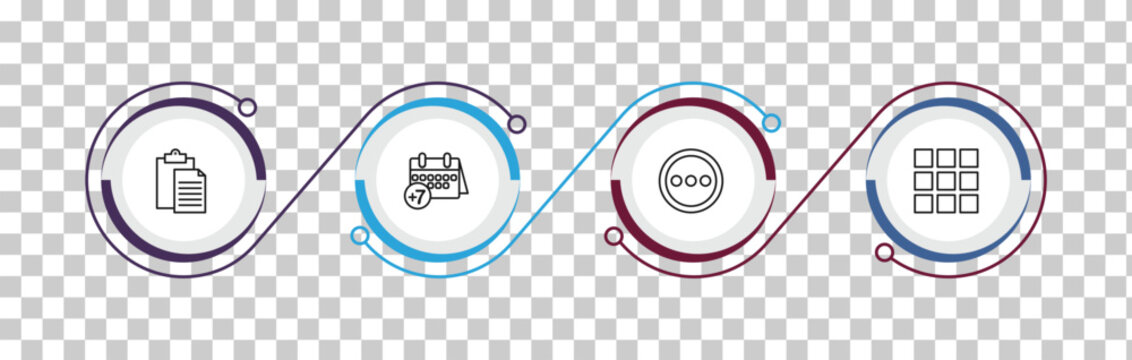 outline content icons set - paste, next week, other, thumbnails. editable vector for web and mobile ui