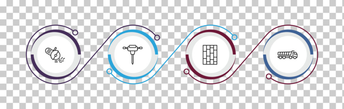 outline construction tools icons set - angle grinder, jackhammer, paver, dumper. editable vector for web and mobile ui