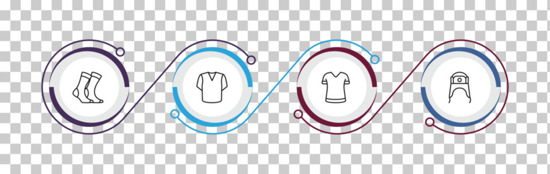 outline clothes icons set - women socks, v neck shirt, t shirt, ushanka. editable vector for web and mobile ui