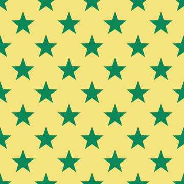 Forest Green Five Point Star Seamless Pattern Light Yellow

