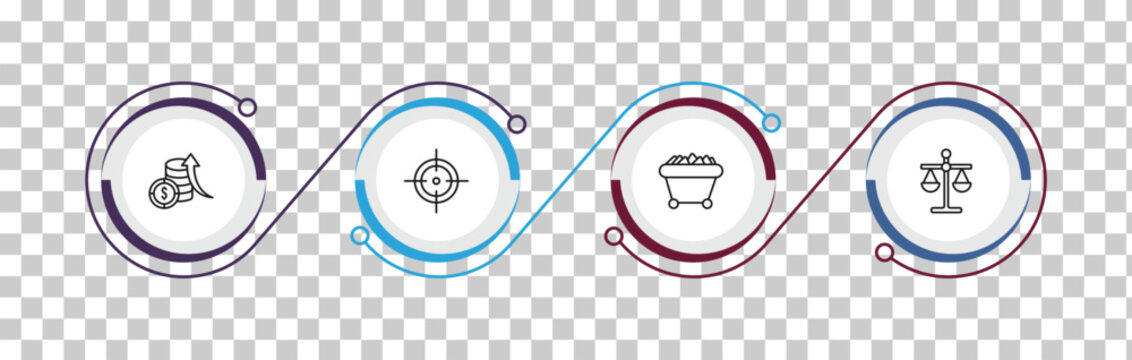 outline business icons set - money investment, target, mining cart, scale in balance. editable vector for web and mobile ui
