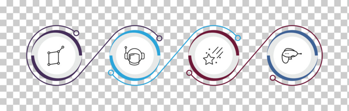 outline astronomy icons set - lyra constellation, astranaut helmet, falling star, gun blaster. editable vector for web and mobile ui