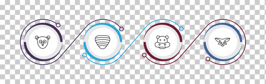 outline animals icons set - philippine tarsier, clam, hippo, fennec fox. editable vector for web and mobile ui