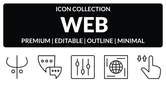outline web icons set - darkness, communication tool, world wide web on grid, tab. editable vector for web and mobile ui
