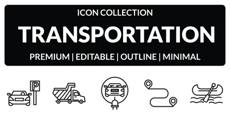 outline transportation icons set - car parking, haul, way, gondola. editable vector for web and mobile ui © IconArt