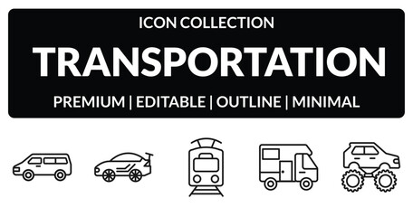 outline transportation icons set - minivan, sport car, camper car, monster truck. editable vector for web and mobile ui © IconArt
