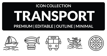 outline transport icons set - catamaran, zeppelin, hydroplane, alloy wheel. editable vector for web and mobile ui © IconArt