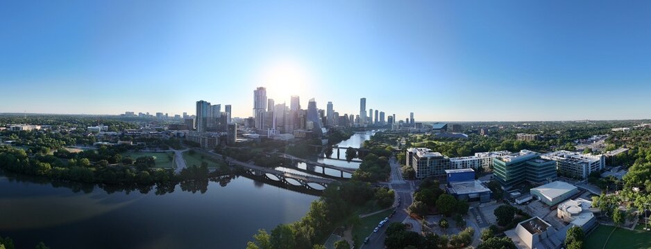 Downtown Austin Texas facing east looking over Ladybird Lake