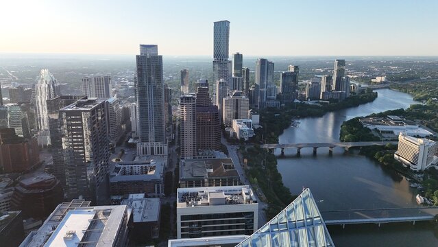 Downtown Austin Texas facing east looking over Ladybird Lake